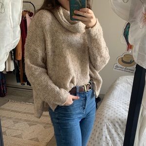 Oatmeal Cowl Neck Sweater